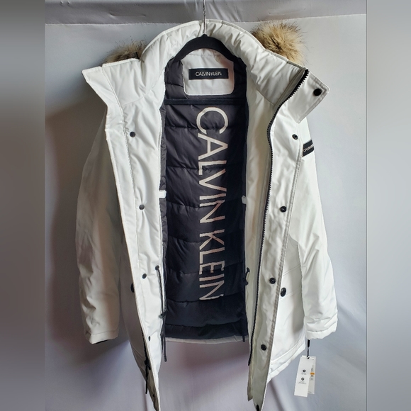 White Calvin Klein down filled winter parka. Mens small. - Picture 1 of 11